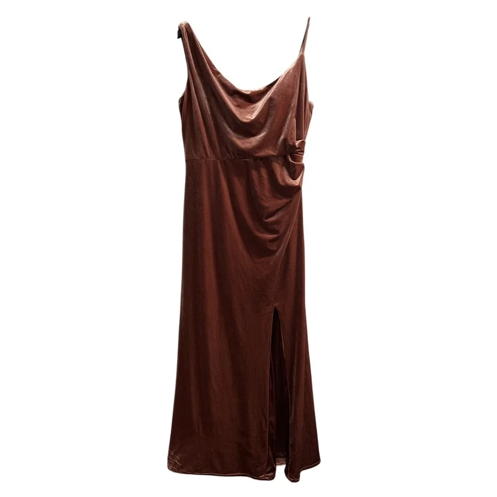 Reverly Maxine Velvet Dress Gown Dusty‎ Rose Size 18 Asymmetrical Drape Event